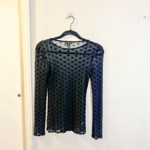 Halogen sheer long sleeve top, polka dot, black, size XS
